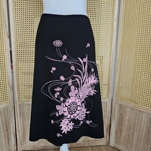 Y2K Low Rise Floral Black and Pink Vintage Midi Skirt